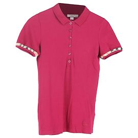 Polo de manga corta en algodón rojo violeta con detalles de cuadros Burberry Brit