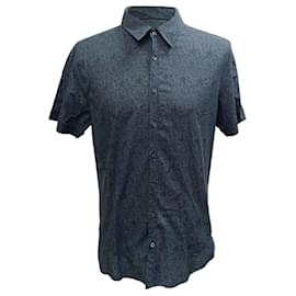 Camicia button-down in cotone blu navy con stampa floreale Gucci