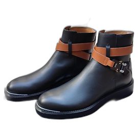 Sublime Leder-Stiefeletten mit Riemen in Schwarz und Braun Dior Größe 39 neu mit Etiketten