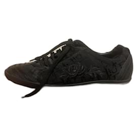 Dior Sneaker Schwarz Stoff mit Stickmuster 38