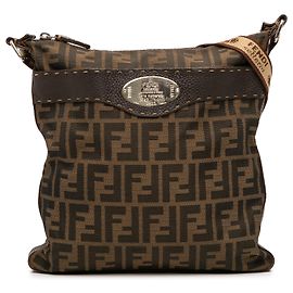 Sac bandoulière Selleria en toile Zucca marron Fendi