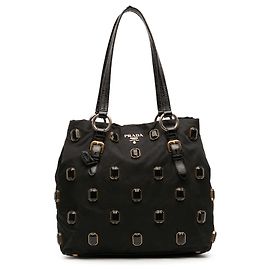 Bolsa tote preta Tessuto Pietre com joias Prada