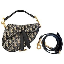 Mini borsa Saddle Dior blu in tessuto
