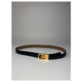 Céline Schwarzer Leder Gürtel mit Vintage Celine Paris Kutschenlogo