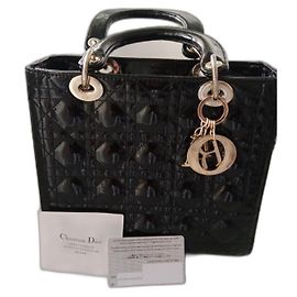 Borsa Lady Dior Christian Dior in pelle lucida nera