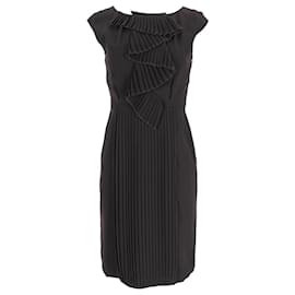 Vestido midi con acentos plisados Max Mara en triacetato marrón