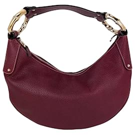 Borsa hobo in pelle bordeaux con anello in bambù a mezzaluna Gucci