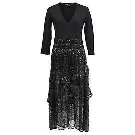 Schwarzes Midikleid aus Polyamid mit V-Ausschnitt und Pailletten von Maje