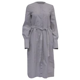 Theory Striped Belted Shirt Dress in Grey Cotton