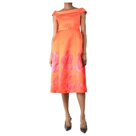 Autre Marque Vestido midi floral en acuarela naranja con hombros al descubierto - talla UK 8