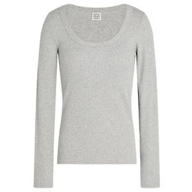 Totême toteme Top de jersey de algodón elástico acanalado gris para mujeres