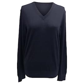 Maglione in lana blu navy con scollo a V di Dolce & Gabbana