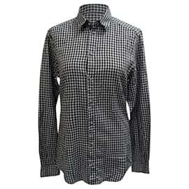 Camicia a bottoni in vichy nera e bianca in cotone di Dolce & Gabbana
