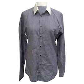 Camicia button-down in gingham blu e bianco in cotone Gucci