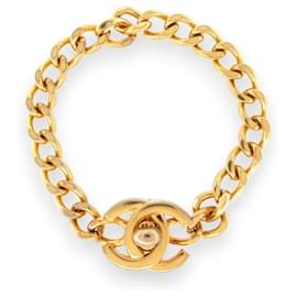 VINTAGE ARMBAND CHANEL 1996 KETTENVERSCHLUSS LOGO CC ZEITLOS GOLDMETALL BANGLE - Chanel