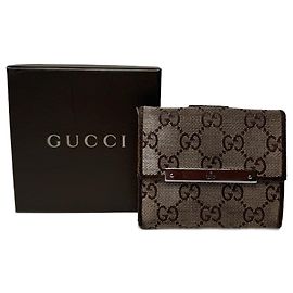 Portafoglio in pelle monogramma Gucci vintage beige marrone