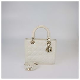 Borsa Tote Lady Dior Media in Pelle Cannage Off White Christian Dior