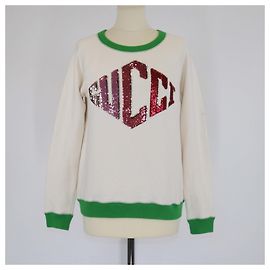 Sudadera de manga larga de algodón con logo de lentejuelas tricolor de Gucci