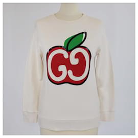 Sudadera de algodón crema GG con estampado de logo de manzana con lentejuelas para niños Gucci - Autre Marque