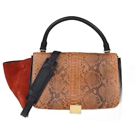 Celine Tote Trapeze Médio em Python, Couro e Camurça Laranja/Preto - Céline