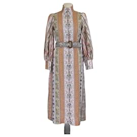 Zimmermann Multicolor Printed Linen Luminosity Belted Long Sleeve Dress
