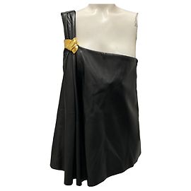 Autre Marque Top de cuero de cordero nappa negro de un hombro Brandon Maxwell
