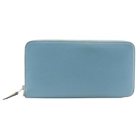 Portafoglio lungo Azap in seta Hermès in pelle Epsom blu chiaro