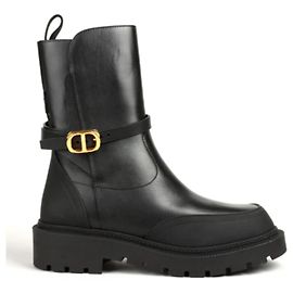 Botas Dior de cuero de ternera liso negro con hebilla CD Talla 40