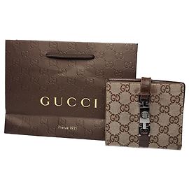 Portafoglio in pelle monogramma Gucci Jackie Line vintage beige marrone