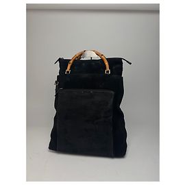 Vintage Gucci Bamboo Top Handle Suede Leather Bag black