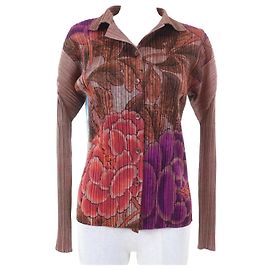 Issey Miyake Chemise en coton rare Peony avec motif floral botanique PLEATS PLEASE