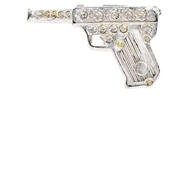 Yves Saint Laurent 2005s Broche Pins YSL Silver Metal Crystal Gun Brooch Pin