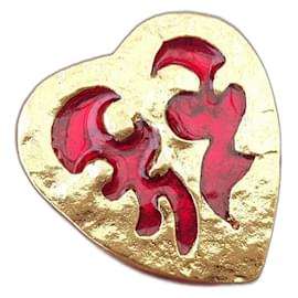 Yves Saint Laurent Arty Broche Coeur Rouge Dorée
