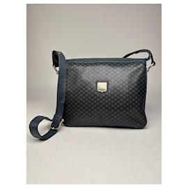 Vintage Celine Triomphe Monogramm Leder Schultertasche navy grau - Céline