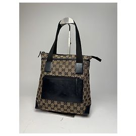 Borsa in tela e pelle monogramma Gucci vintage beige marrone nero