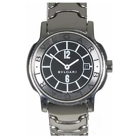 Bulgari Solotempo Armbanduhr Stahl Schwarzes Zifferblatt ST29S