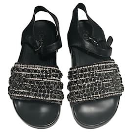 Sandales Chanel en tissu bleu marine