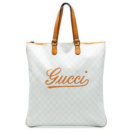 Borsa tote piatta con zip Gucci GG Supreme Heritage Logo bianca