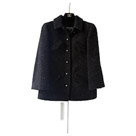 Chanel Chaqueta de tweed negro con mangas 3/4