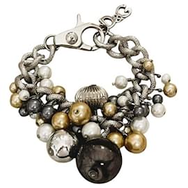 Raro splendido bracciale DOLCE & GABBANA acciaio con sfere e perle di vari colori e dimensioni