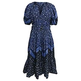 Vestido Midi Cinturón Josefina en Algodón Azul Marino Ulla Johnson