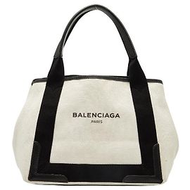 Borsa a mano piccola in tela e pelle Balenciaga Cabas blu navy