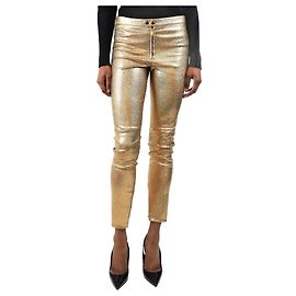 Isabel Marant Goldmetallische glitzernde Lederhose - Größe UK 10