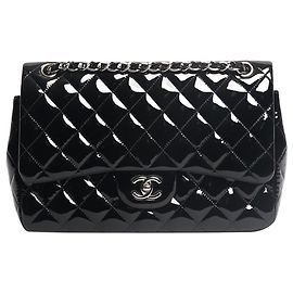 Chanel Borsa Classic Double Flap in pelle verniciata nera 2013 jumbo