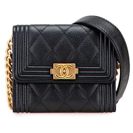 Chanel Matelassé Boy Ketten-Schultertasche aus schwarzem Kaviarleder