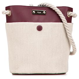 Borsa a secchiello Chloé Key beige e rosso scuro in pelle e lino