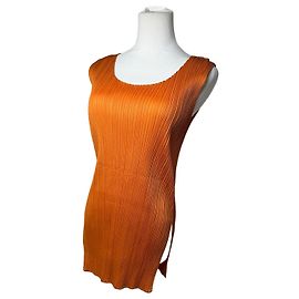 Vintage Issey Miyake Pleats Please Plissee Hemdblusenkleid orange M
