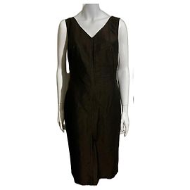 Escada Braunes Woll-/Leinenkleid mit Kontrastnähten