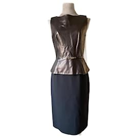 Dior Kleid aus Leder Wolle und Seide Schwarz