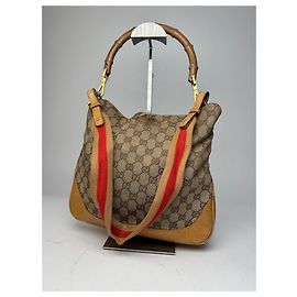 Borsa a mano vintage Gucci monogramma 2Way in bambù beige